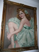 Gyönyörű, hibátlan blondel keretes antik szignós olaj-vászon balerina festmény az 1920-as évekből