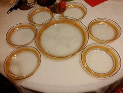 6 személyes vastagon aranyozott üveg süteményes készlet