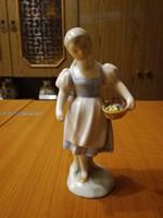 Girl with flowers from Herend, porcelain figurine of a girl with flowers