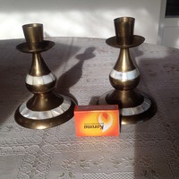 Pair of mother-of-pearl copper candle holders