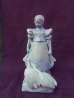 Zsolnay lány libákkal,nagyméretű.Körpecsétes szecessziós darab 1910 körül.