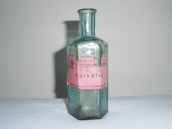 Irgalmasrend Gyógyszertára Vácz - régi Váci gyógyszeres üveg palack papír címkével - 1920-as évekből
