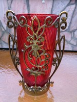 Old metal vase with glass insert