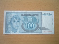JUGOSZLÁVIA 100 DINÁR 1992 AH, FIATAL NŐ
