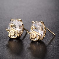 14K gold plated swan earrings with crystals