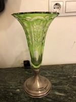 Ezüst talpas kristály váza 