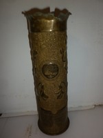Díszes világháborús réz hüvely váza 1922
