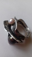 Ezüst gyűrű, fehér-fekete valódi gyönggyel,eredeti dán!!!!!!!!!!!!!