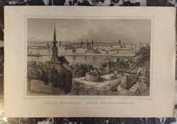 L. Rohbock - Pest és Ráczváros  -  G.M. Kurz - acélmetszet - 19. század