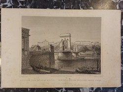 L. Rohbock - Az új híd Pest és Buda között - G.M. Kurz - acélmetszet - 19. század
