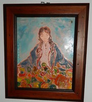 Katalin Szabó fire enamel picture: girl with fruits