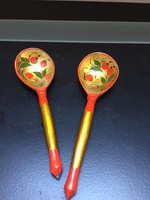 2 ornately painted wooden spoons