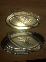 Silver-plated serving bowls with polished glass inserts