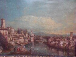 19.századi Olasz festő.Itáliai városkép.Olvashatatlan szignóval.