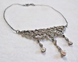 Régi ezüst nyakék markazit és gyöngy díszítéssel