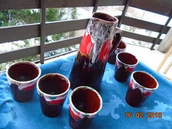 Mid century art deco vallauris fat lava écum de mer (=sea foam) wine jug with 6 cups
