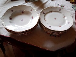 Blongyinka részére Zsolnay tollazott aranyszegélyes porcelán tányér készlet 