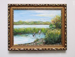 Vadász festmény - Vadkacsák a folyónál