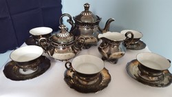 Antik Barokk Bavaria Feinsilber ezüstözött porcelán teáskészlet: csésze, kiöntő, cukortartó