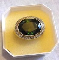Zöld köves, arannyal futtatott, 925-ös ezüst gyűrű