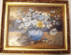 Kocsisné Szloboda Teréz: Virágok kék vázában- olaj festmény ( zsűrizett) 