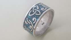 Ezüst massziv, széles gyönyörű 925- ös ezüst gyűrű türkizzel berakással 