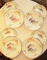 Antique fish dinner set 6 plates + 5 fishbone, bony plates
