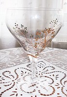 Decorative, enamel-painted blown glass goblet