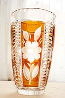 Bohémia, Karl Palda   amber-colored, crystal vase (1930s)