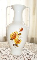 Porcelain rose patterned floor vase with handles