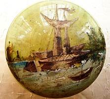 Antik, vitorláshajóval díszített, kézzel festett bonbonier