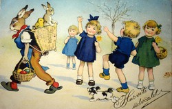 Antik szép húsvéti üdvözlet  nyuszis képeslap
