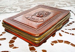 Art Nouveau pressed leather photo holder, business card, credit card holder