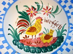 Hollóháza hand-painted wall plate with rooster (from the early 1900s)
