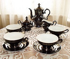 Tea, coffee and chocolate set - silver plated porcelain, 4 persons