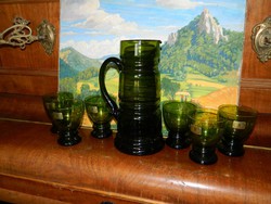 Crystal glass green glass set - spout + 6 cups - German crystal glass set