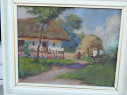Village life picture - genre picture - marked oil / to paint - unknown artist