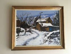 Arató István Olaj festmény "Kesztölc Télen"