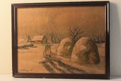 Záhonyi Géza festmény: Téli nap (pasztell)