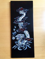 Kínai lakkfa kép gyöngyházberakásos sárkányokkal