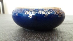 Szakmary Hollóháza aranyozott kobalt kék porcelán kínáló váza