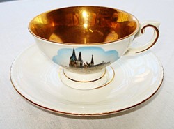 Hand-painted, gold-plated porcelain mocha cup with saucer