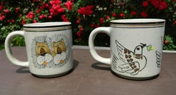 Couples mug with paired lions and pigeons hand painted tea cup pair