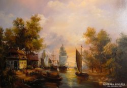 Beautiful Dutch landscape picture, sailing, sea landscape and vivid, luxury gift