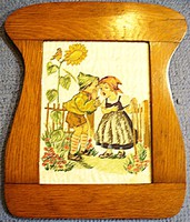 Art Nouveau wooden frame, antique hand embroidered picture (early 1900s)