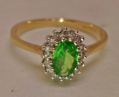 Szépséges antik valódi tiszta smaragd ,gyémánt aranygyűrű 