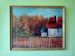 AKCIÓS ÁR!! Novák Péter - Kerítés olaj / farost festmény