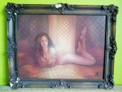 Burgundy csaba - nude oil / wood fiber painting in curtain light