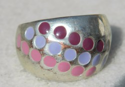 Antique silver-plated bronze ring with fire enamel dots