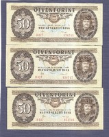 50 Forint 1986 3 db Sorszámkövető EF
